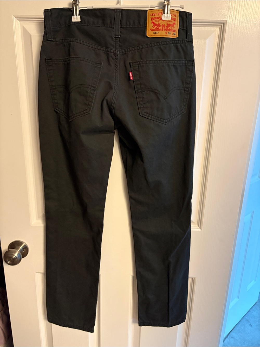 Levi's 511 Slim Jeans in charcoal gray with tan leather patch - Picture 3 of 3